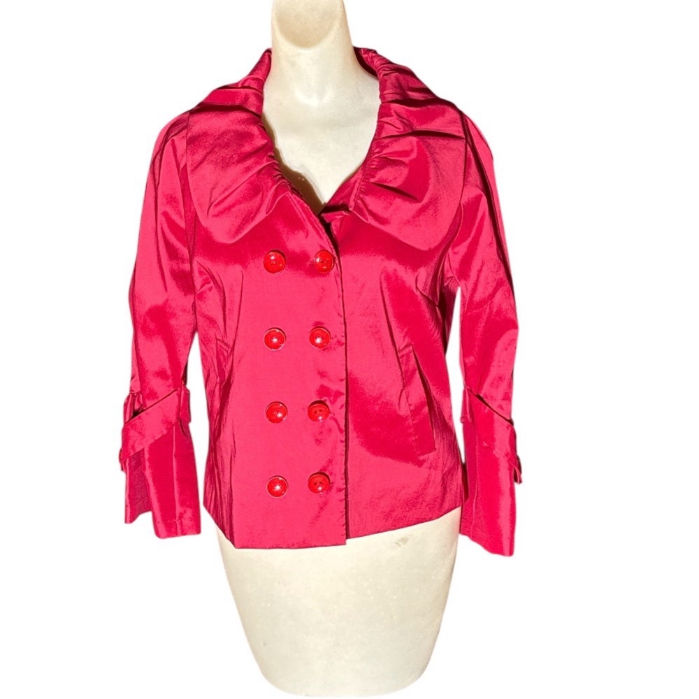 Red Samuel Dong Ruffle Collar Double Breasted Jacket Size Medium - Picture 2 of 7